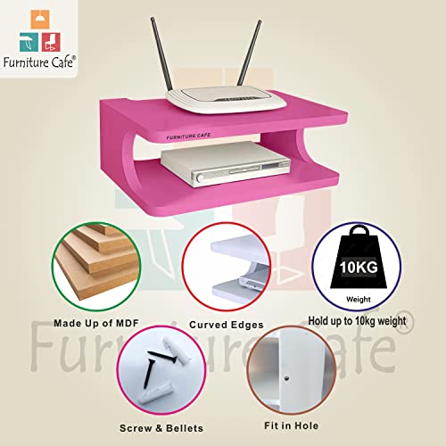 Furniture Cafe Set top Box Stand | WiFi Router Holder Wooden Wall Shelves | Setup Box Stand for Home | Wall Mount Stylish WiFi Router Holder TV Cabinet Living Room Furniture (Color-Pink) 5 41qLPQneeIL