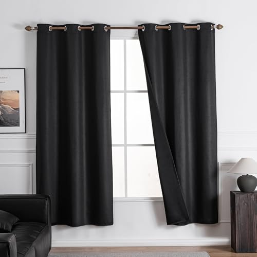 NANPIPER 100% Blackout Curtains for Bedroom 54 Inch Length 2 Panels Set, Solid Thermal Insulated Energy Saving Window Treatment Curtains Grommet Top Drapes, W52 x L54 Inches, Black by NANPIPER - Used condition - US$23.19