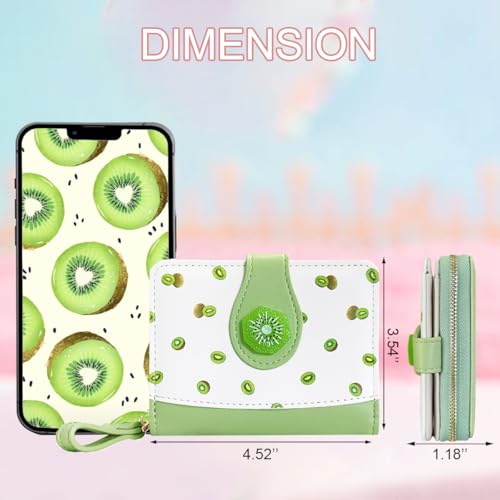Image of Cute Print Wallet Blueberry Strawberry Cherry Wallet with Credit Card Holder Zipper Coin Purse for Women Girls (KIWI)