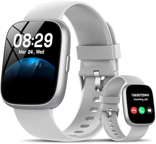 Smart Watch with Alexa Built-in, 1.83" HD Touchscreen Fitness Tracker with Bluetooth Calling, Fitness Watch with Heart Rate/Sleep Monitor/120+ Sports, IP68 Waterproof Smartwatch for Android iOS, Gray