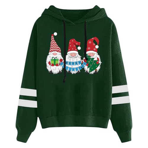 Sudadera de gran tamaño con capucha para mujer, con estampado de elfo navideño, manga larga, para invierno, cómoda, de forro polar, con bolsillo, para mujer, 02#_verde oscuro, XL