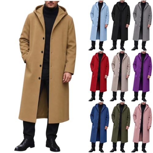 Ssuyeuri Mens Winter Coat Hood Trench Coat Single Breasted Long Peacoat - image 1