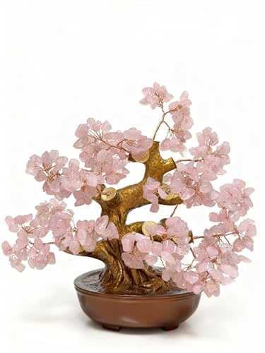LOTUSROSAS Feng Shui Crystal Money Tree of Life, Artificial Plants Made in uv Resin,Bonsai Tree.Diamond Art Tree of Life,Home Decor,Art Supplies. Gfit for Women,man.(Pink Treasure Tree)