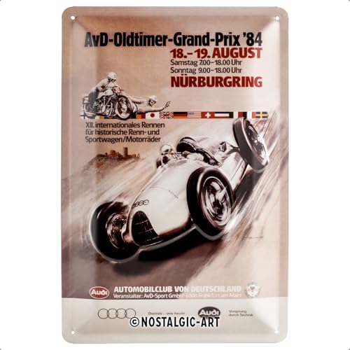 Nostalgic-Art Retro tabliczka z blachy, 20 x 30 cm, Audi – AvD Oldtimer Grand Prix – Pomysł na prezent dla miłośników Audi, Official License Product (OLP), z metalu, Styl vintage
