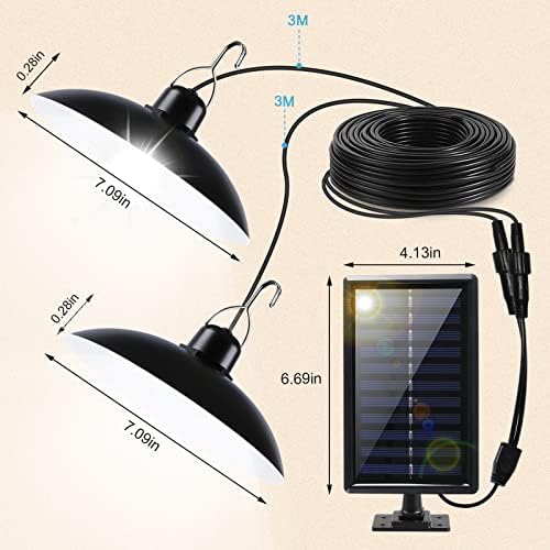 CISSIYOG Solar Shed Light Outdoor/Indoor, Dimmable/Timing Solar Pendant Lights with Remote Control, IP65 Waterproof/400lm Dual Head Solar Lights for Garden/Yard/Balcony/Patio (White Light)