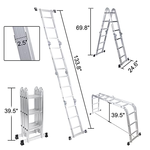 Comie 330Lb 12.5Ft Multi Purpose Aluminum Extension 7 In 1 Folding Step Ladder Foldable Lightweight Scaffold Ladder #TOP2