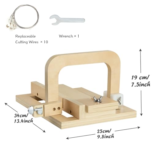 Image of Adjustable Wire Soap Cutter, Professional Soap Cutting Tool, Wooden Soap Making Supplies with Replaced Stainless Steel Wires for Handmade