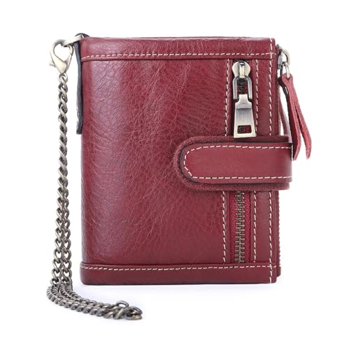 Zipper Wallet Chain Men's Short Top Layer Card Bag Triple Fold Money Clip(white-Dinosaur Doodle4)