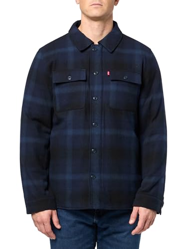 Image of Levi's mens Plaid Sherpa Lined Hooded Shirt Jacket (Regular & Big & Tall Sizes)