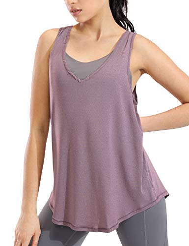 CRZ YOGA Mujer V Neck T-Shirt Camiseta sin Mangas de Entrenamiento Fitness Camisolas Brezo púrpura 38