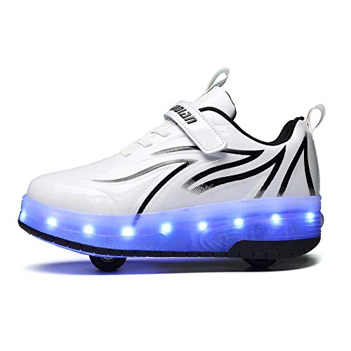 Hhsts Kids Shoes With Wheels Led Light Color Shoes Shiny Roller Skates Skate Shoes Simple Kids Gifts Boys Girls The Best Gift For Party Birthday Christmas Day(12.5 Little Kid,White Black) #TOP2