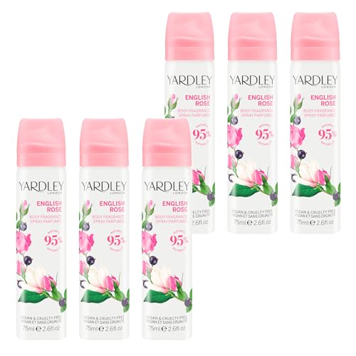 Yardley London English Rose Brume Corporelle pour Femme – Brume Florale avec des Notes de Magnolia, Violette et Rose Classique 6 x 75ml