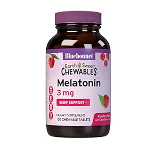 Bluebonnet Nutrition EarthSweet Melatonin 3 mg Fast-Acting Quick Dissolve Nighttime Relaxation & Restful Sleep Support – Sleep Aid – Gluten-Free, Vegan – Raspberry Flavor – 120 Chewable Tablets