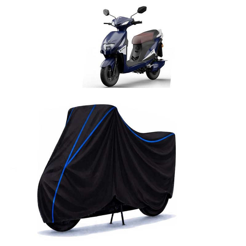 Image of Scooty Cover Water Resistant for Lectrix EV LXS 2.0 Subscription | Universal Scooter & Bike Cover | Heavy Duty UV Dust, Rain & Scratch Protection Weather Indoor Outdoor | Black with Blue Piping