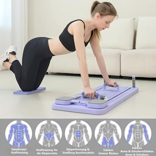 SRTSLOG Pilates Board,Upgraded Multifunctional Faltbarer Pilates Reformer,Automatisches Rebound Bauchmuskeltrainer Mit Widerstandsband,Exercise Board for Home Exercises,Lila