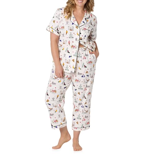 Image of Bed Head PJs Womens Matching Pajamas - Soft Organic Cotton Button Down PJ Shirt & Cropped Pants Set - Loungewear & Sleepwear
