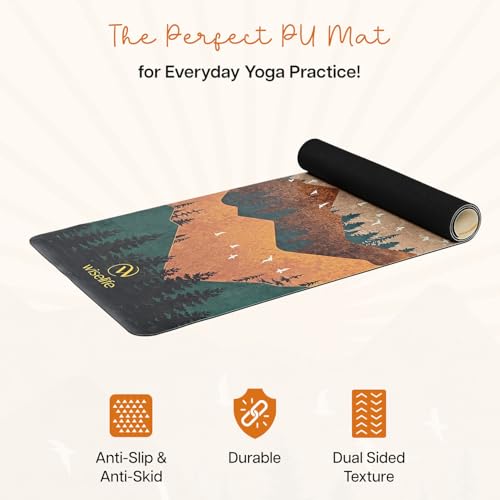Image of WiseLife PU Natural Rubber Yoga Mat | XL & Extra Wide | Anti-Skid & Slip-Resistant | with Carry Strap - Perfect for Yoga & Workouts (Arabian-Morning)