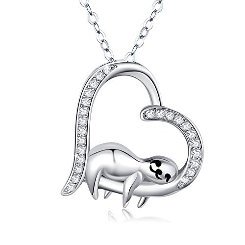CHENGHONG Faultier Halskette Schmuck 925 Sterling Silber süß lustig Tier Anhänger Herz Halskette Valentinstag Geschenk Lächeln Faultier Geburtstag Geschenk für Frauen Mädchen"Slow Down Keep Calm"