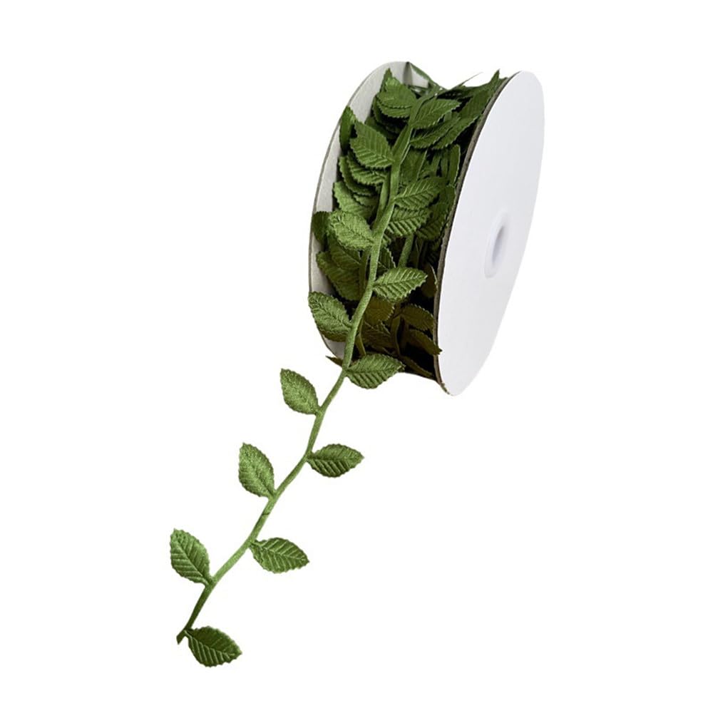 10meters Artificial Leaf Trim Satin Ribbon String for Wedding Decoration,Gift Wrapping Box Packaging,DIY Crafts (Leaves, Green)