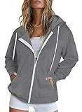 Uusollecy Women's Casual Zip Up Hoodie Lightweight Sweatshirt Hoodies Drawstring Sweater with Pocket