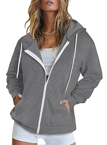 Uusollecy Women's Casual Zip Up Hoodie Lightweight Sweatshirt Hoodies Drawstring Sweater With Pockets Grey Small #TOP5