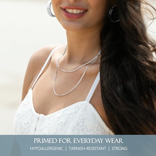 KISPER Italian Solid 925 Sterling Silver Diamond Cut 1.75MM, 2.5mm Curb Cuban Link Chain Necklace - for Men & Women with Lobster Clasp - Made in Italy2