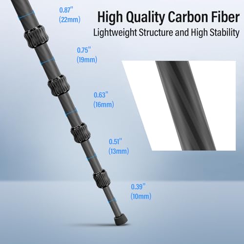 SIRUI Lightweight Carbon Fiber Travel Tripod, 52" Compact Camera Tripod with 360°Ball Head Kit, Detachable Center Column, Max Load 13.23lbs/6kg, Traveler 5CX