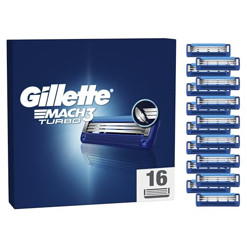 Gillette Mach3 Turbo Recambios de Cuchillas de Afeitar paraHombre, 3 Cuchillas, 16 Recambios de Cuchillas
