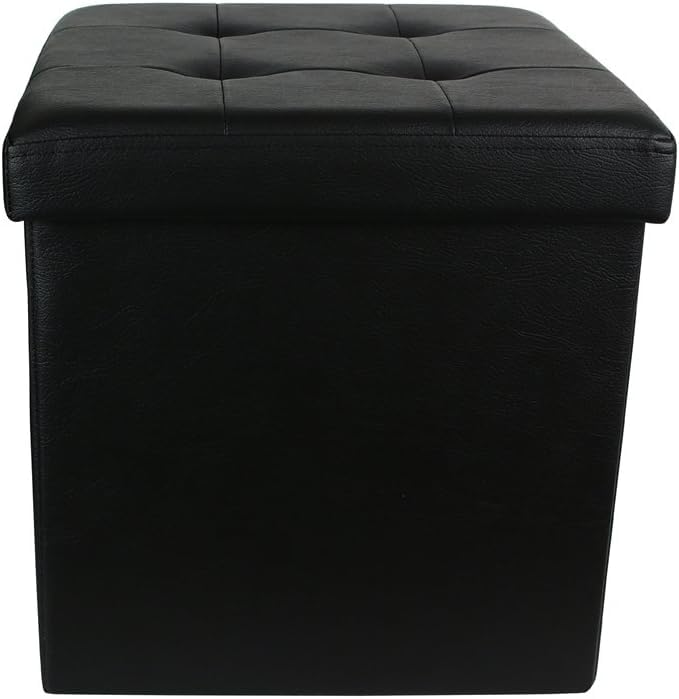 PUFF POUF CONTENITORE QUADRATO ECOPELLE PANCA BAULE 38X38CM TRAPUNTATO BOTTONI (TORTORA, CON BOTTONI) (grigio)