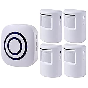 Seanme Motion Sensor Alarm, Wireless Driveway Alarm, Home Security Business Detect Alert with 4 Sensor and 1 Receiver,38 Chime Tunes – LED Indicators for Indoor Use