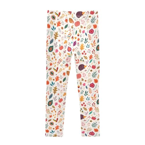 ALAZA Pumpkin Hedgehog Leaves Girls' Leggings Ankle Length Toddler Kids Basic Full Length Tights Yoga Pants2
