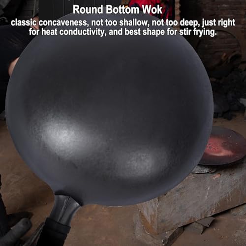 Wok de hierro fundido negro, hecho a mano, sin recubrimiento miniatura 4
