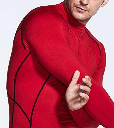 TSLA Men's Thermal Long Sleeve Compression Shirts, Mock/Turtleneck Winter Sports Running Base Layer Top, Heatlock Mock Neck(yut56) - Red, Medium