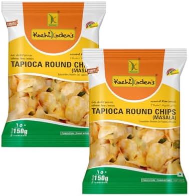 Kozhikodens Tapioca Round Chips - Crunchy, Authentic Kerala Snack - Gluten-Free, No Artificial Additives, Perfect Tea-Time Bites (Round Chips, Masala),300g