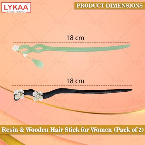 Image of 2 Pcs Hair Accessories Juda Pin Stylish Wooden & Resin Hair Sticks for Women Hair Chopsticks Hairpin for Buns Hair Accessories for Women Best Gift for Wife Mother & Sister | Pack of 2 (Green & Black)
