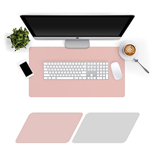 Levoit Desk Pad 60x30cm, Double-Sided Desk Mat, PU Leather Gaming Mouse Pad for PC Laptop, Waterproof Mouse Keyboard Mat, Slip-Resistant Desk Protector, Desk Writing Pad for Home Office, Pink & SIlver
