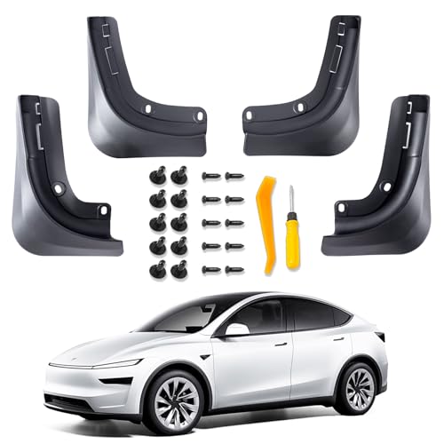Tesla Model Y Juniper Mud Flaps 2025-2026 Flexible TPE Splash Guards[Crack-Resistant No-Drill] Mud Flaps Tesla Model Y Juniper Accessories 2026 (Set of 4)