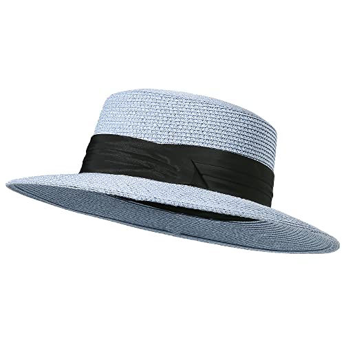 Image of Sun Hats for Women Wide Brim Straw Boater Hat Foldable Packable Beach Hat for Summer Fit Size 6 8 /7-7 1 /4