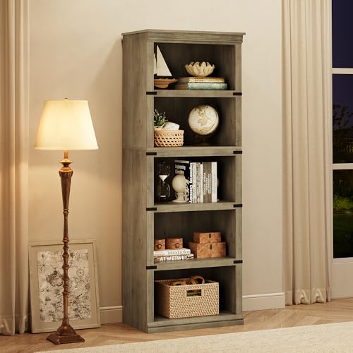 GAOMON 5 Tier Bookcase, Farmhouse Book Shelf with Storage Open