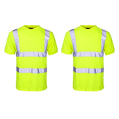 Ace Online Lot de 2 T-shirts haute visibilité à manches courtes Bicolore Sécurité Travail Été Respirant - Jaune - XXXXX-Large Cover