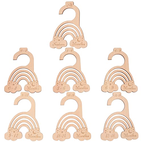 Nuobesty Wooden Baby Closet Size Dividers, 7Pcs Wood Newborn Wardrobe Divider Organizer Hanging Closet Dividers For Newborn Nursery Decor Infant To 24 Months ( Rainbow Shape ) #TOP12