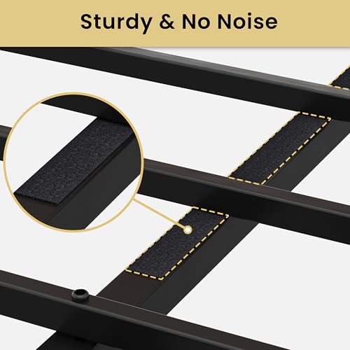 Image of LIKIMIO Queen Bed Frame, Tall Industrial Headboard 51.2 inch, Platform Bed Frame with Strong Metal Support, Solid and Stable, Noise Free, No Box Spring Needed, Easy Assembly, Dark Brown
