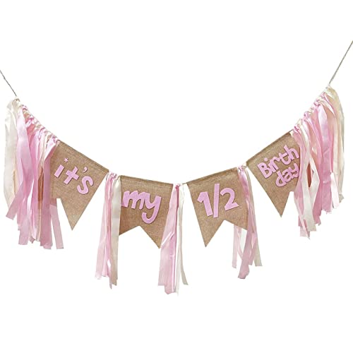 Generic Banner Happy 6 Month Banner, decorações de aniversário de meio ano, faixa de cadeira alta de