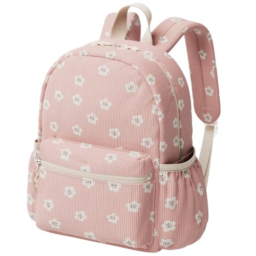 Image of Corduroy Kids Backpack for Boys Girls Ages 5-8 | 15 Inch Water-Resistant Lightweight School Bookbag for kindergarten and Elementary, 1st-3rd grade(Large,Pink Floral)