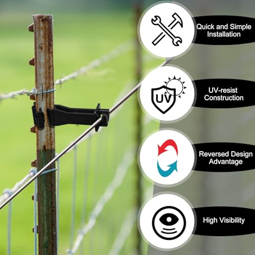 Image of Outus 25 Pcs Reversed Extender Insulator Snap Fit T Post Insulators for Electric Fence Wire for Yard Agricultural Ranchers Farm Fence (Black)