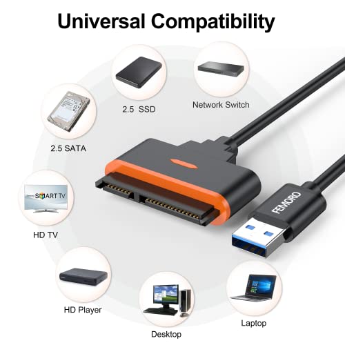 Femoro Sata To Usb 3.0 Adapter, Usb To Sata Iii Hard Drive Adapter Cable, Usb A Sata Adapter Converter Support Uasp Compatible For 2.5 Inch Ssd And Hdd Data Transfer #TOP4