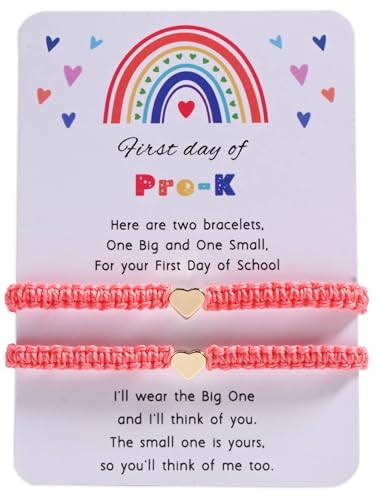 Image of First Day Of Kindergarten Pre K School Mommy And Me Bracelets Gifts, Back To School String Matching Bracelet Set For Mom Daughter Son