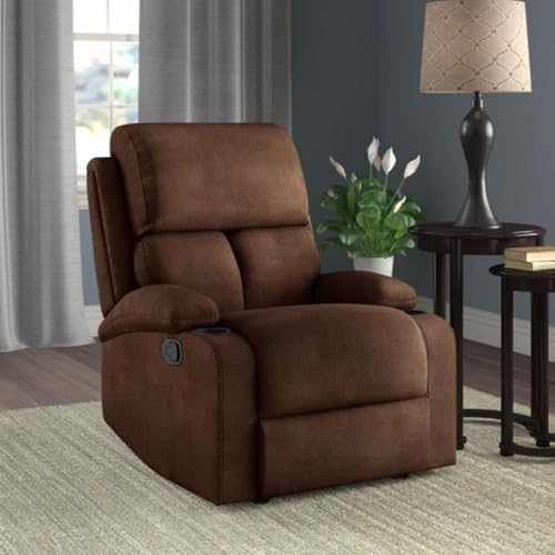 Image of Torque Fabio Fabric 1 Seater Recliner Sofa with Cup Holder Brown | Manual Recliner Sofa 1 Seater | Recliner Chair for Home Valentine Gifts Office Work Study