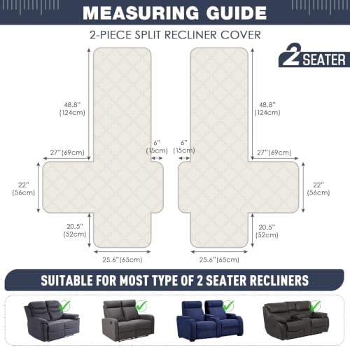 Image of TAOCOCO Waterproof Loveseat Recliner Covers Non Slip for Reclining 2 Seater
