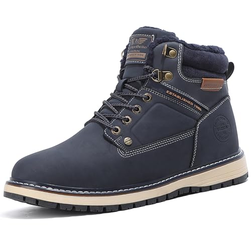 Image of ARRIGO BELLO Mens Winter Boots Snow Casual Booties Warm Fur Mesh Lined Ankle Outdoor Lightweight Non-Slip Trekking Walking Leather Shoes